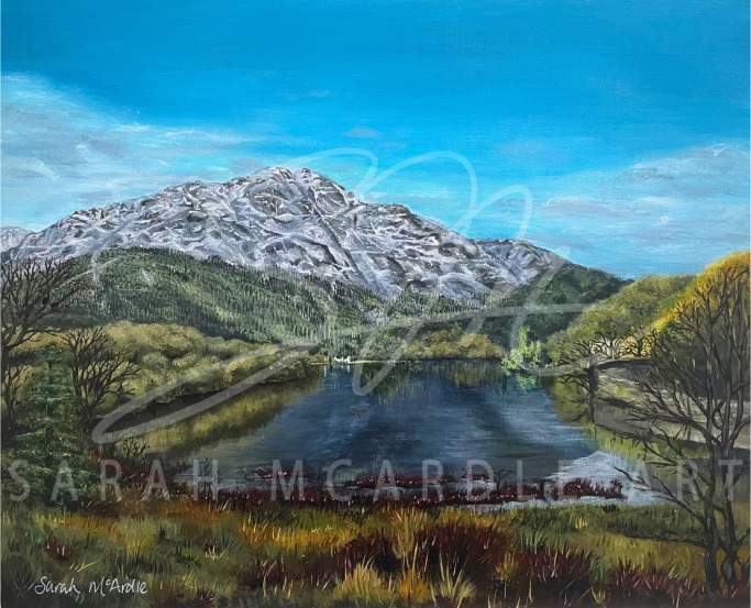 Acrylic painting of the view of Ben Venue and Loch Achray